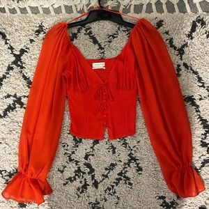 UO Topanga Button-Front Cropped Blouse